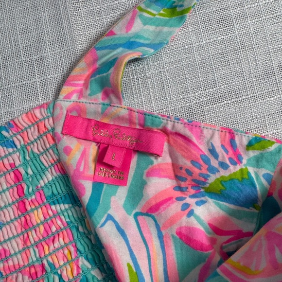 Lilly Pulitzer L‎ Maleka Maxi Dress Tropical Punch Floral Smocked Adjustable Tie - Picture 4 of 12